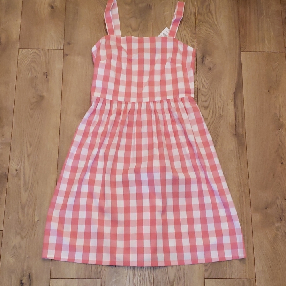 J. Crew Coral pink gingham apron dress